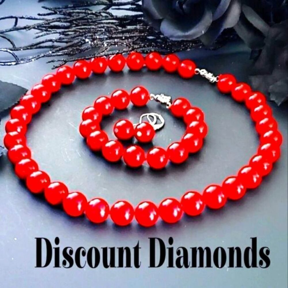 Red 10mm South Sea Shell Pearl 4 Piece Set - Necklace, Earrings, & Bracelet 925